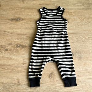Tea collection baby boy black and white stripe romper